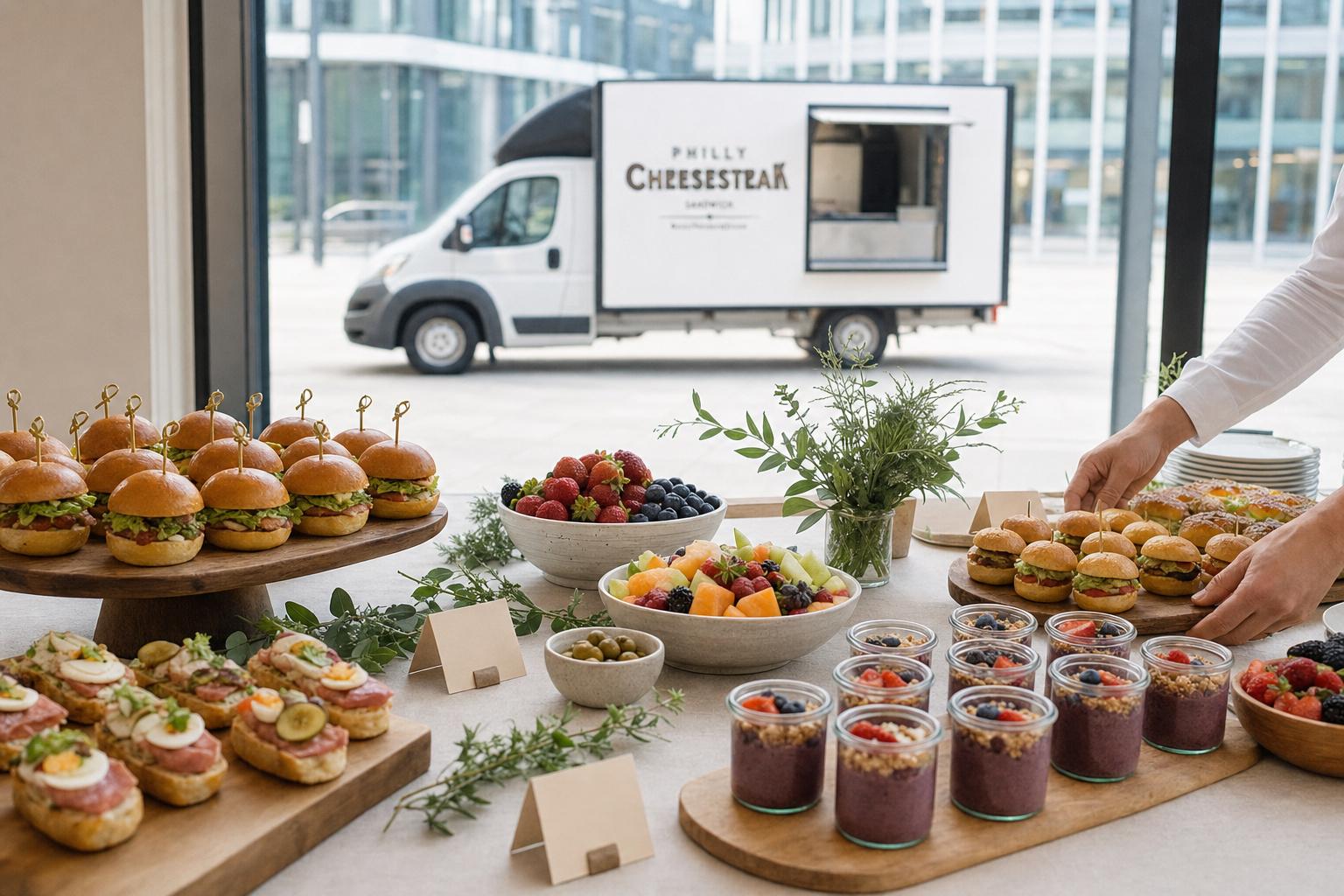Corporate Grazing Buffet mit Truck im Hintergrund — Foodtruck Catering München